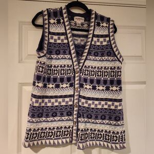 B.G. Basics vintage blue and white button up sweater vest M